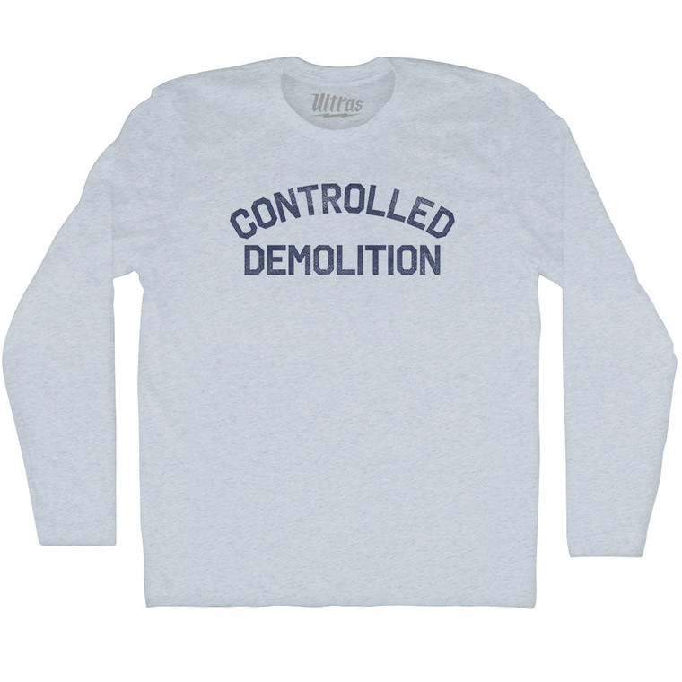 Controlled Demolition Adult Tri-Blend Long Sleeve T-shirt - Athletic White