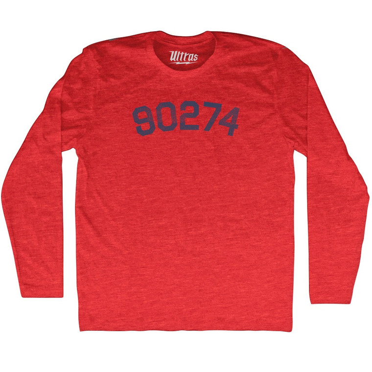 Custom 5 Digit Zip Code Adult Tri-Blend Long Sleeve T-shirt - Athletic Red