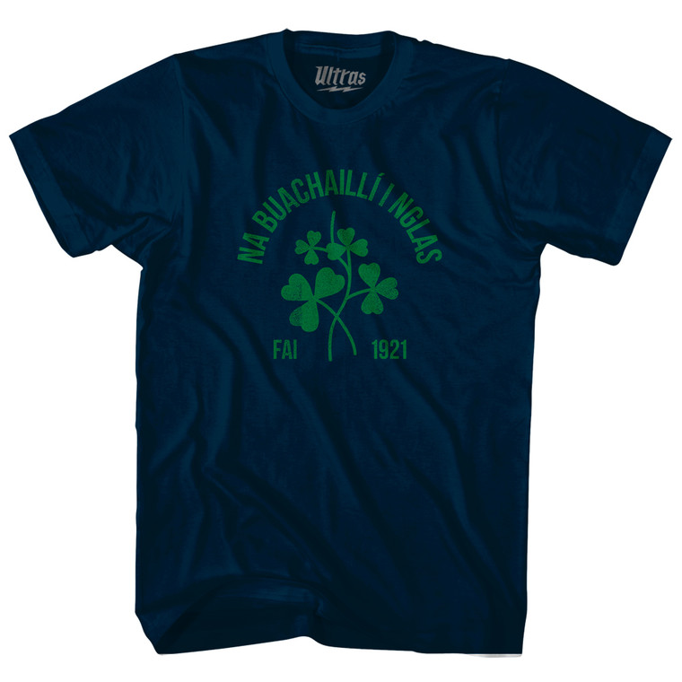 Ireland Soccer Clover Na Buachailli I Nglas Adult Tri-Blend Navy Blue T-shirt