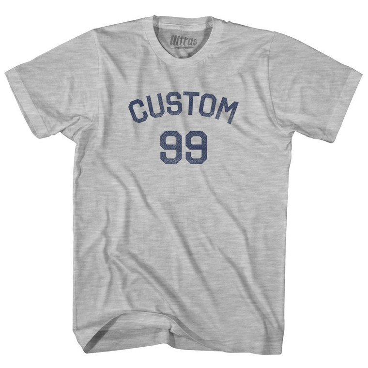 Custom Text Over Custom Number Adult Cotton T-shirt - Grey Heather