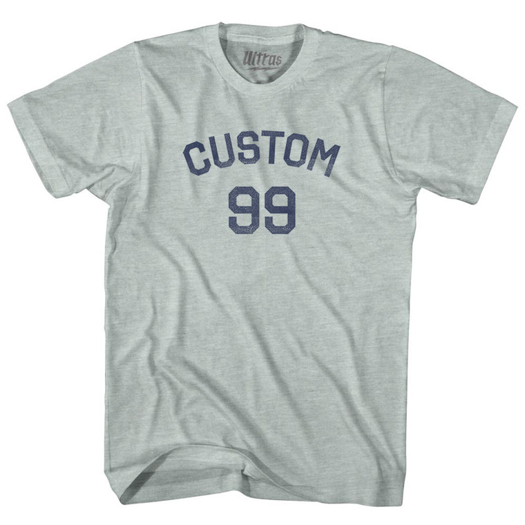 Custom Text Over Custom Number Adult Tri-Blend T-shirt - Athletic Cool Grey