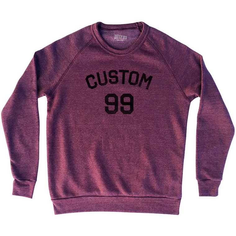 Custom Text Over Custom Number Adult Tri-Blend Sweatshirt - Cardinal