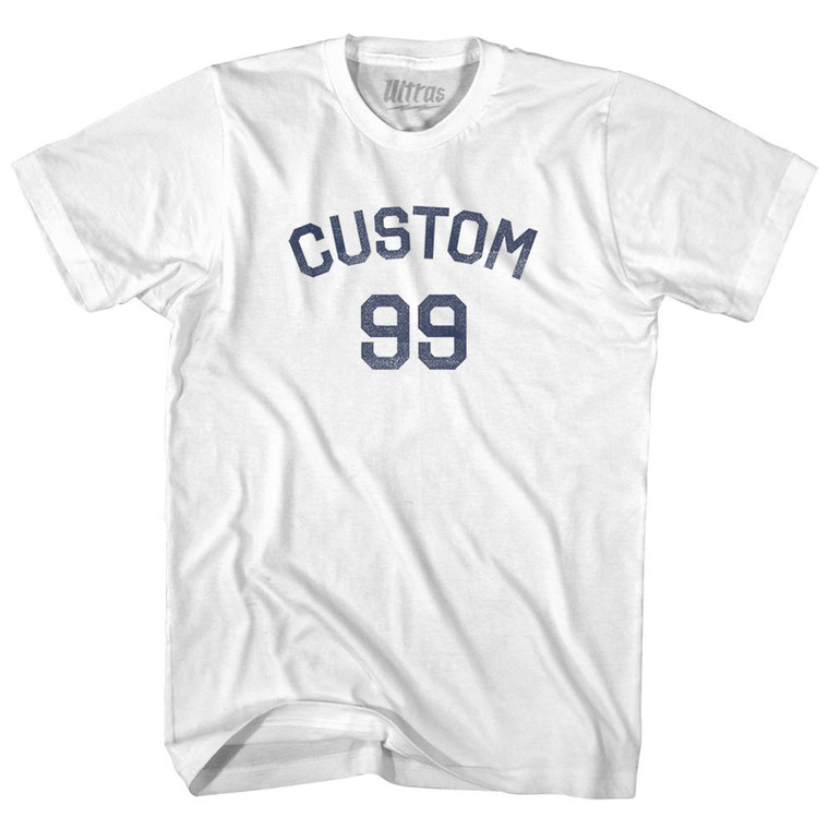 Custom Text Over Custom Number Youth Cotton T-shirt - White