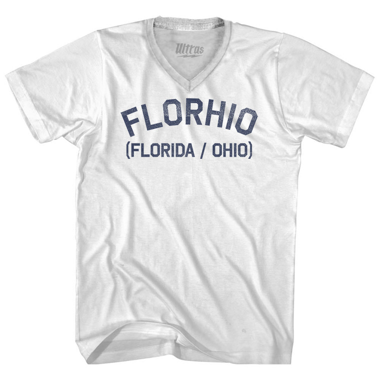 Florhio (Florida Ohio) Adult Tri-Blend V-neck T-shirt - White