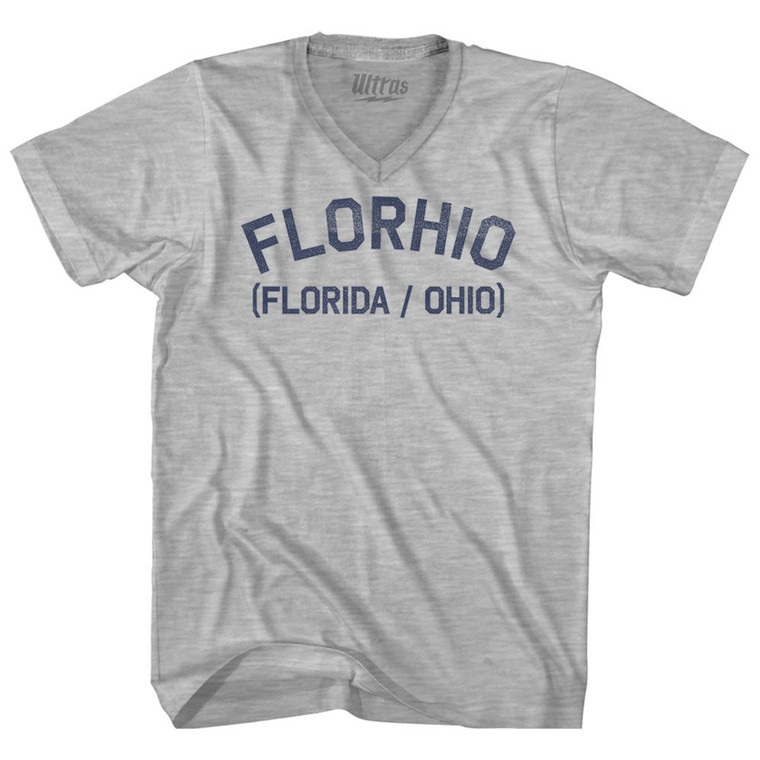 Florhio (Florida Ohio) Adult Cotton V-neck T-shirt - Grey Heather