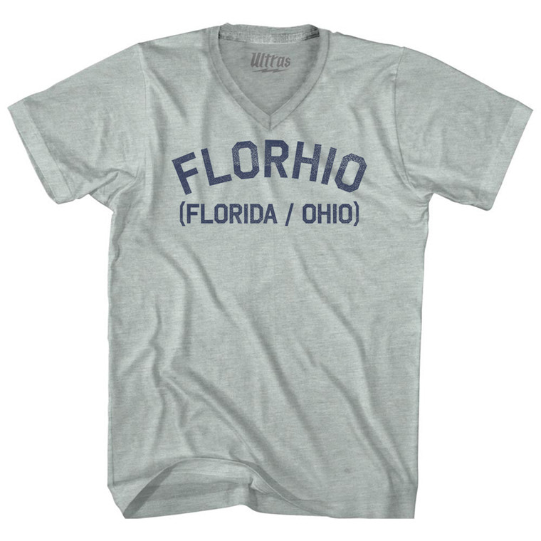 Florhio (Florida Ohio) Adult Tri-Blend V-neck T-shirt - Athletic Cool Grey
