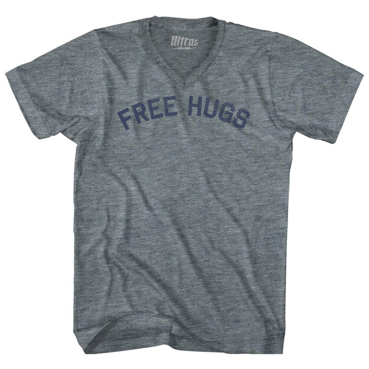 Free Hugs Tri-Blend V-neck Womens Junior Cut T-shirt - Athletic Grey