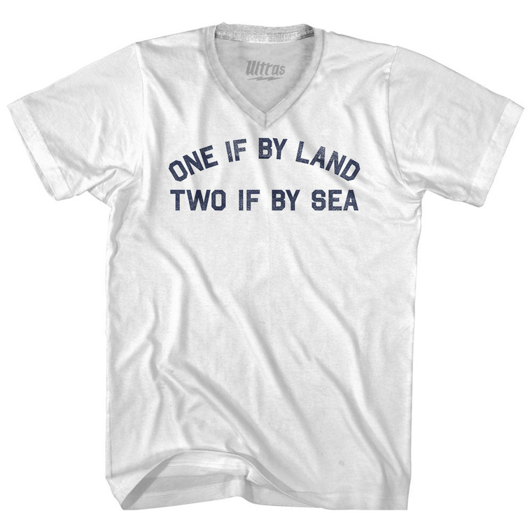 One If By Land Two If By Sea Adult Tri-Blend V-neck T-shirt - White