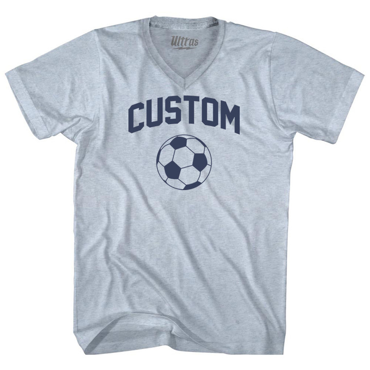 Custom Soccer Ball Adult Tri-Blend V-neck T-shirt - Athletic White