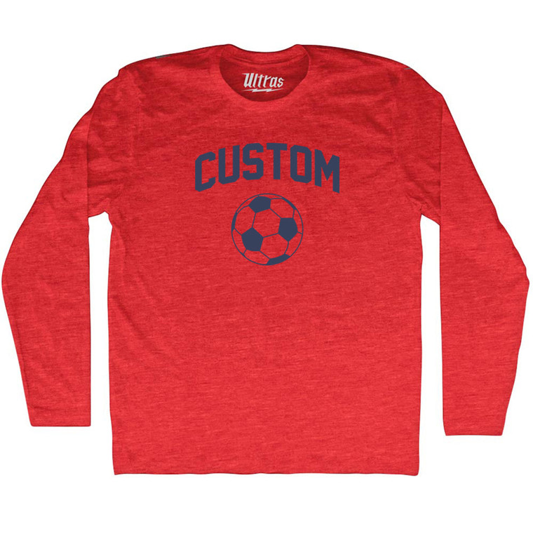 Custom Soccer Ball Adult Tri-Blend Long Sleeve T-shirt - Athletic Red