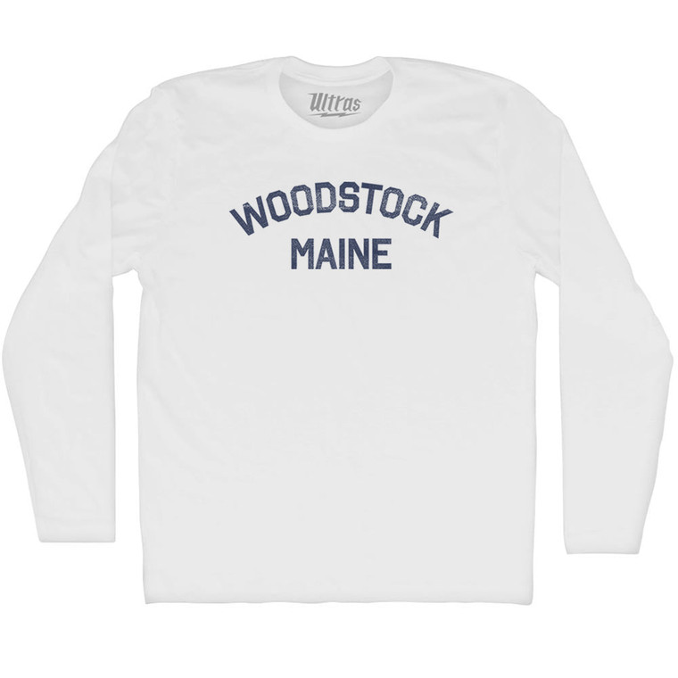 Woodstock Maine Adult Cotton Long Sleeve T-shirt - White