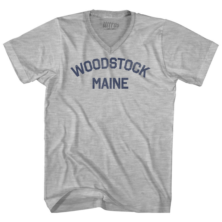 Woodstock Maine Adult Cotton V-neck T-shirt - Grey Heather