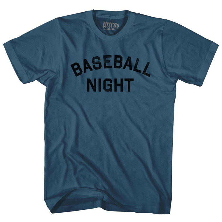 Baseball Night Adult Cotton T-shirt - Lake Blue