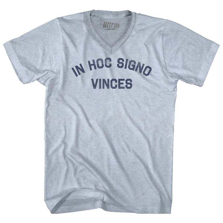In Hoc Signo Vinces Adult Tri-Blend V-neck T-shirt - Athletic White