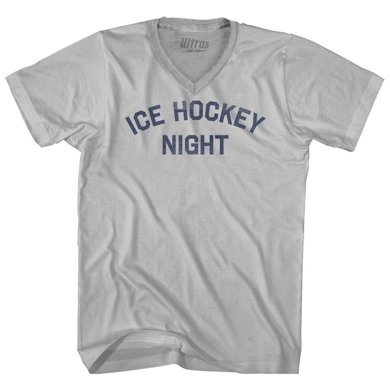 Ice Hockey Night Adult Tri-Blend V-neck T-shirt - Cool Grey