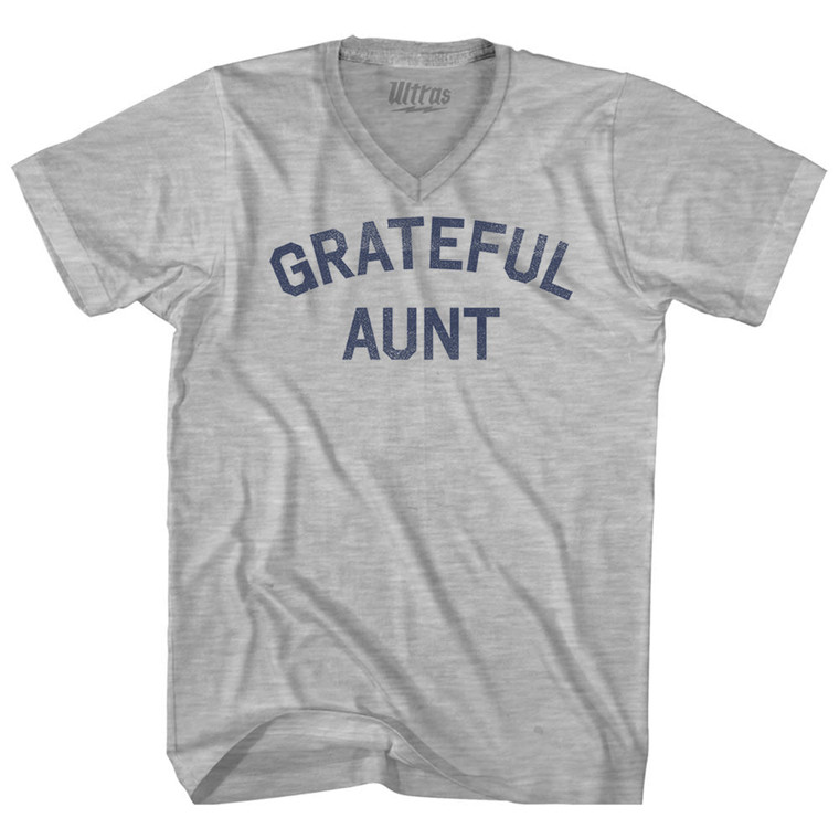 Grateful Aunt Adult Cotton V-neck T-shirt - Grey Heather