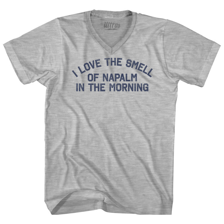 I Love the Smell of Napalm in the Morning Adult Cotton V-neck T-shirt - Grey Heather