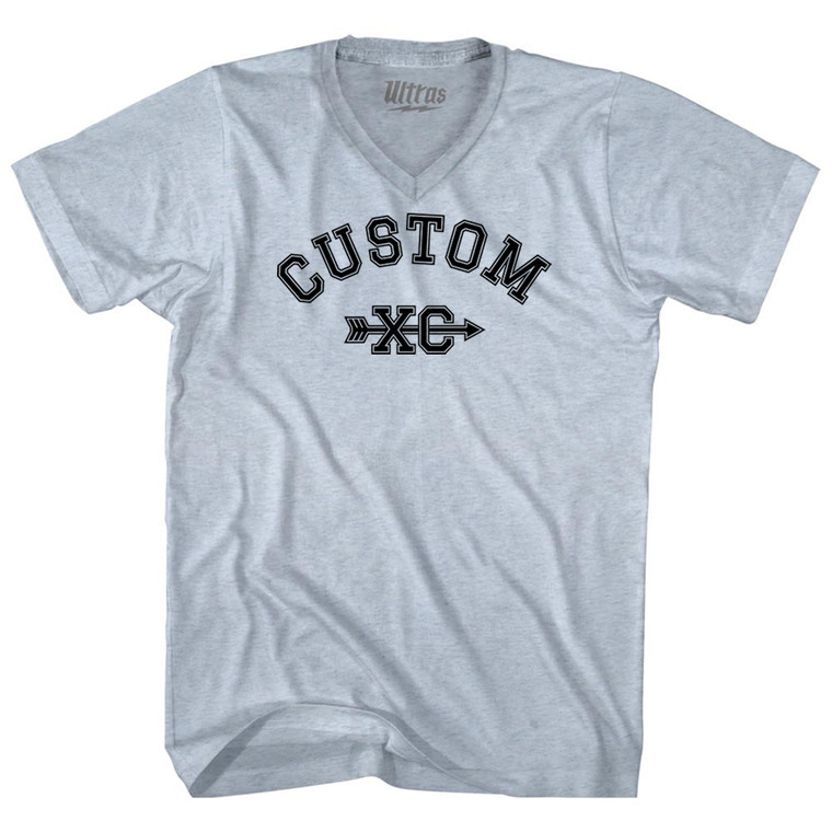 Custom XC Cross Country Running Adult Tri-Blend V-neck T-shirt - Athletic White