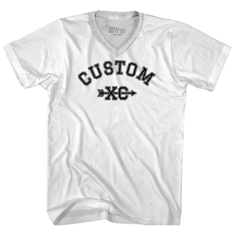 Custom XC Cross Country Running Adult Tri-Blend V-neck T-shirt - White