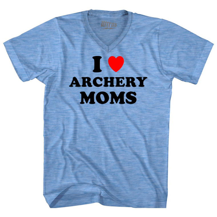 I Love Archery Moms Adult Tri-Blend V-neck T-shirt - Athletic Blue