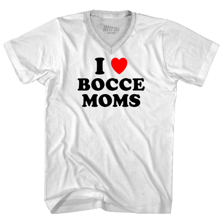 I Love Bocce Moms Adult Tri-Blend V-neck T-shirt - White