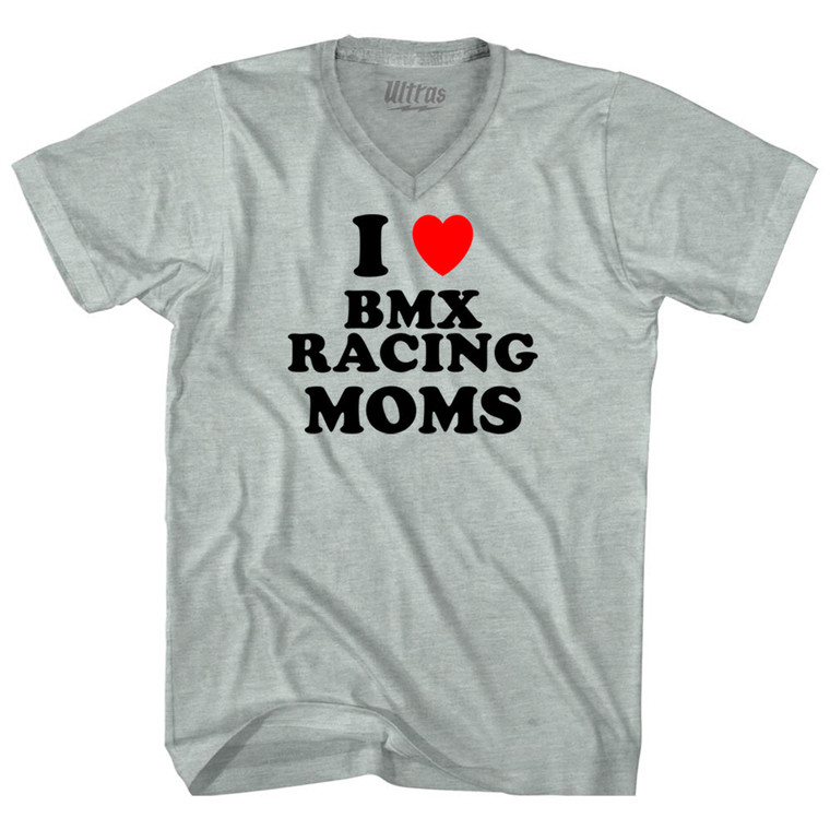 I Love BMX Racing Moms Adult Tri-Blend V-neck T-shirt - Athletic Cool Grey