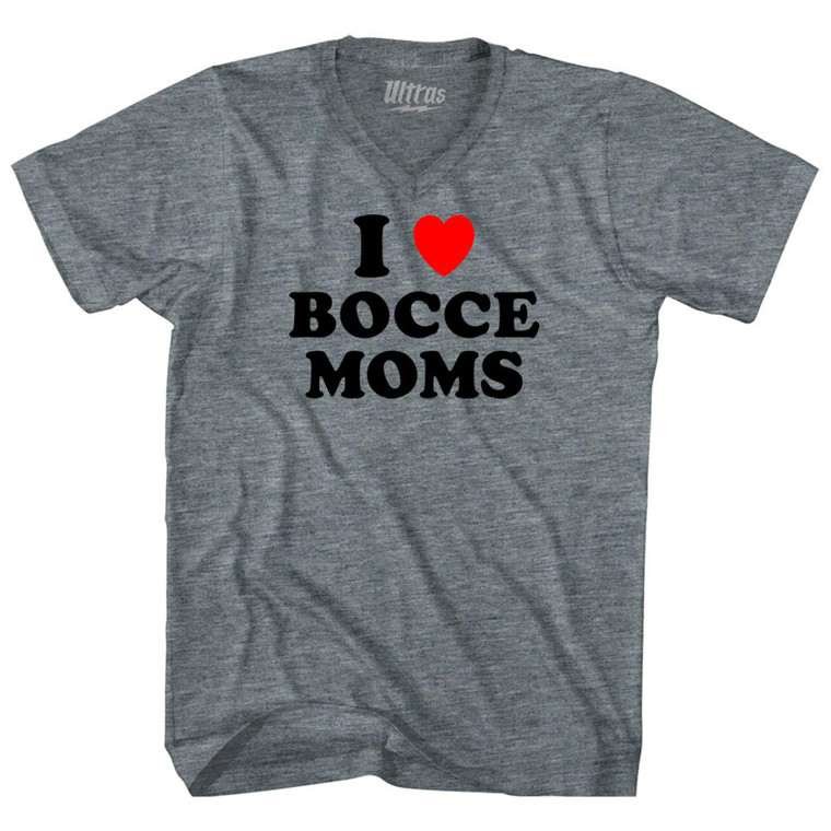 I Love Bocce Moms Tri-Blend V-neck Womens Junior Cut T-shirt - Athletic Grey