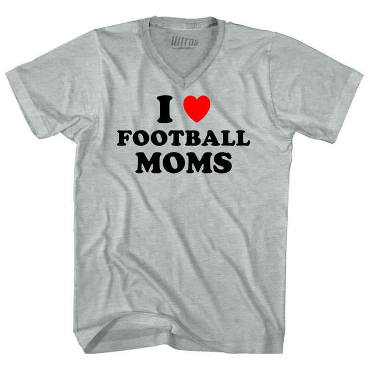 I Love Football Moms Adult Tri-Blend V-neck T-shirt - Athletic Cool Grey