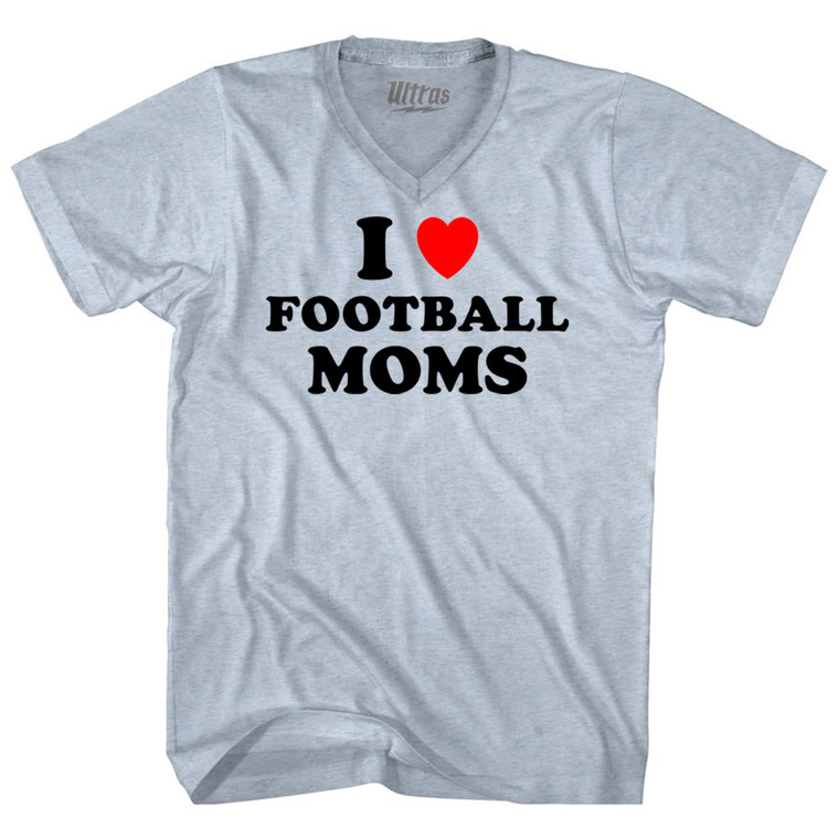 I Love Football Moms Adult Tri-Blend V-neck T-shirt - Athletic White