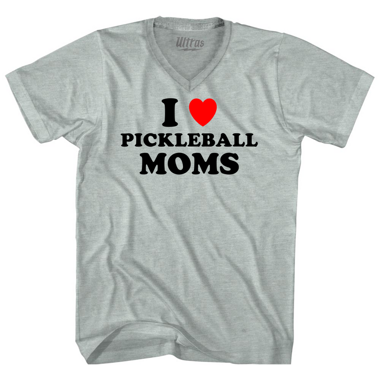 I Love Pickleball Moms Adult Tri-Blend V-neck T-shirt - Athletic Cool Grey