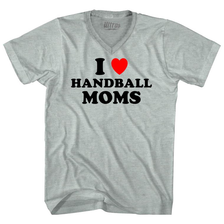 I Love Handball Moms Adult Tri-Blend V-neck T-shirt - Athletic Cool Grey