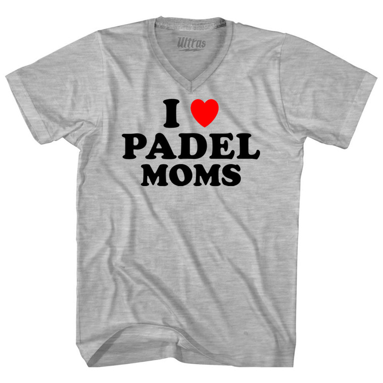 I Love Padel Moms Adult Cotton V-neck T-shirt - Grey Heather