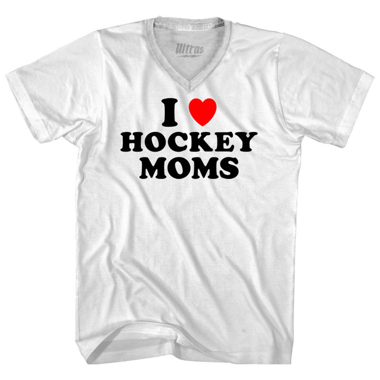 I Love Hockey Moms Adult Tri-Blend V-neck T-shirt - White