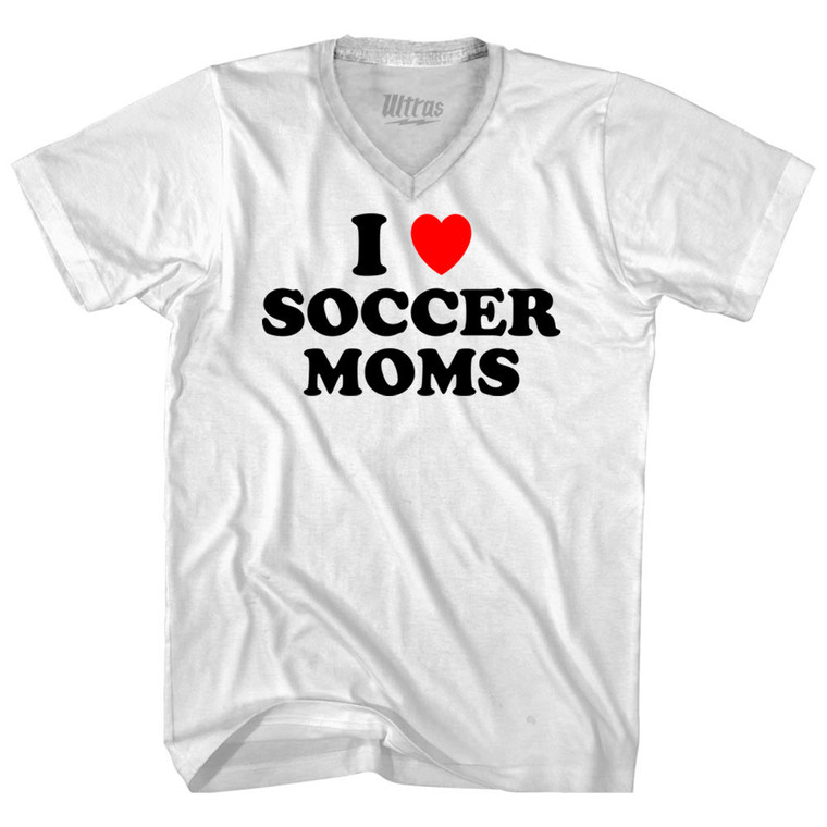I Love Soccer Moms Adult Tri-Blend V-neck T-shirt - White