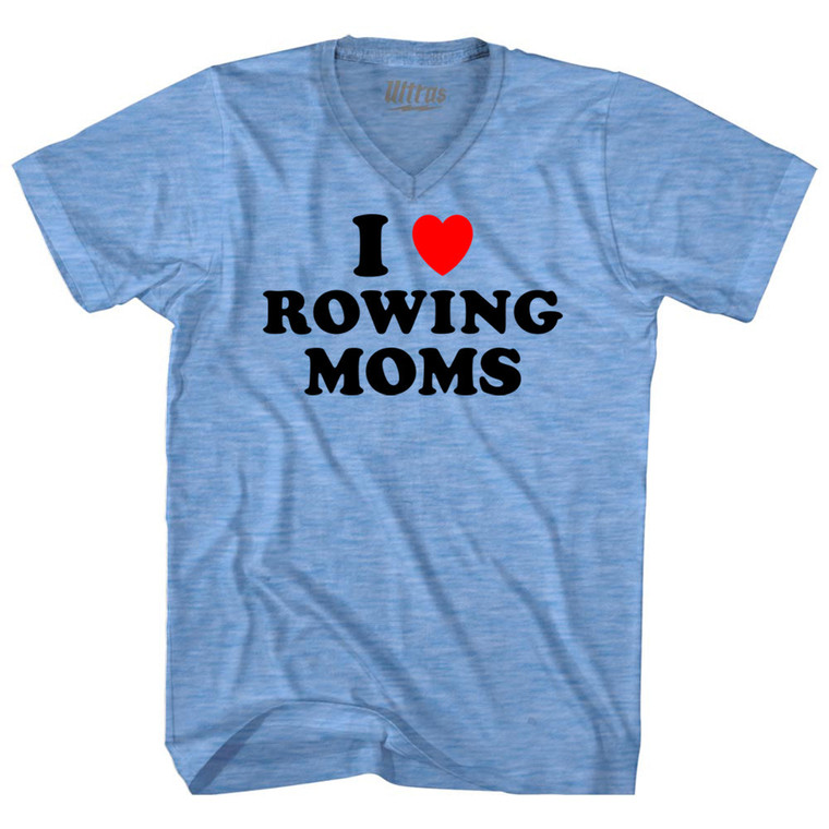 I Love Rowing Moms Adult Tri-Blend V-neck T-shirt - Athletic Blue