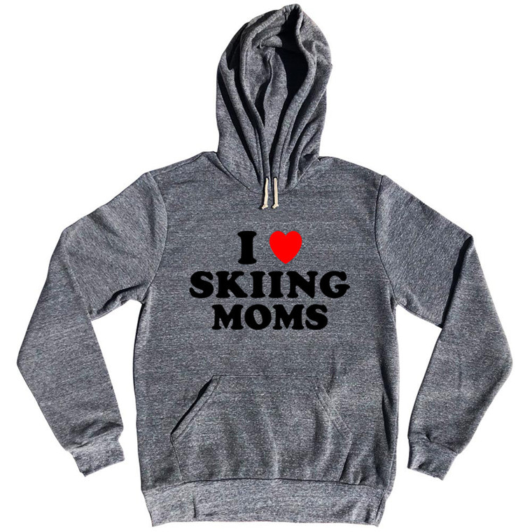 I Love Skiing Moms Tri-Blend Hoodie - Athletic Grey