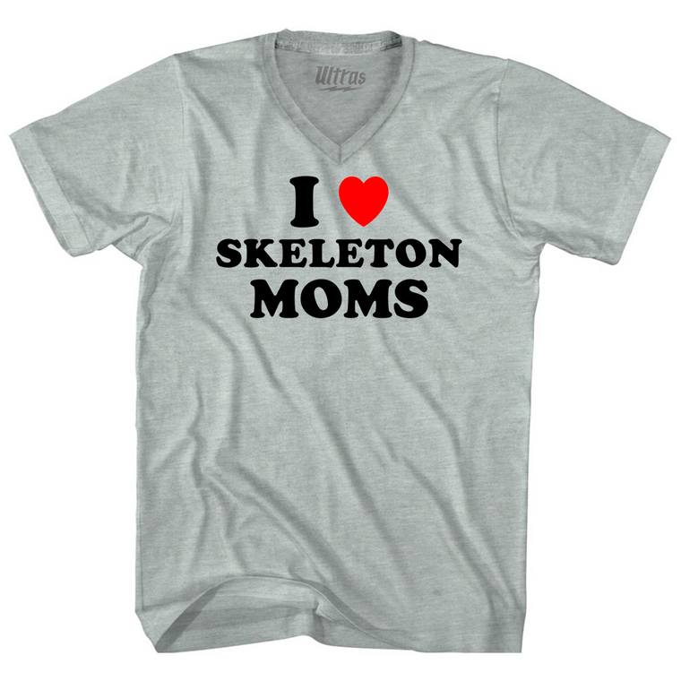 I Love Skeleton Moms Adult Tri-Blend V-neck T-shirt - Athletic Cool Grey