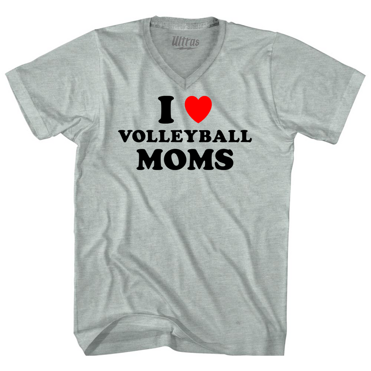 I Love Volleyball Moms Adult Tri-Blend V-neck T-shirt - Athletic Cool Grey