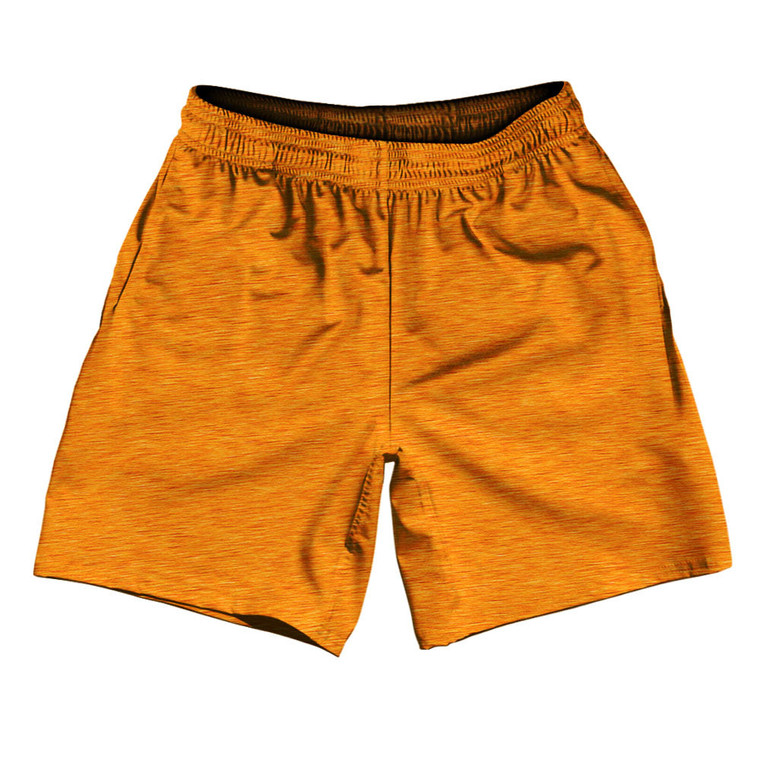 Heathered Athletic Running Fitness Exercise Shorts 7" Inseam Shorts Made In USA - Orange Bright