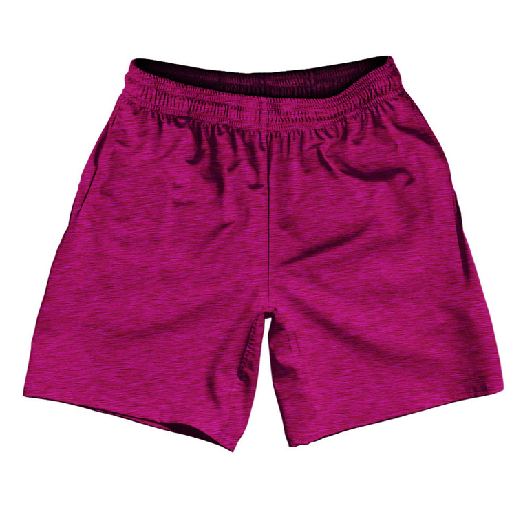 Heathered Athletic Running Fitness Exercise Shorts 7" Inseam Shorts Made In USA - Pink Fuschia
