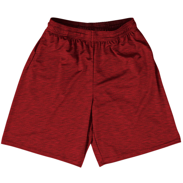 Heathered Lacrosse Shorts Made In USA - Red Dark