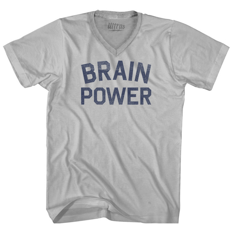 Brain Power Adult Tri-Blend V-neck T-shirt - Cool Grey