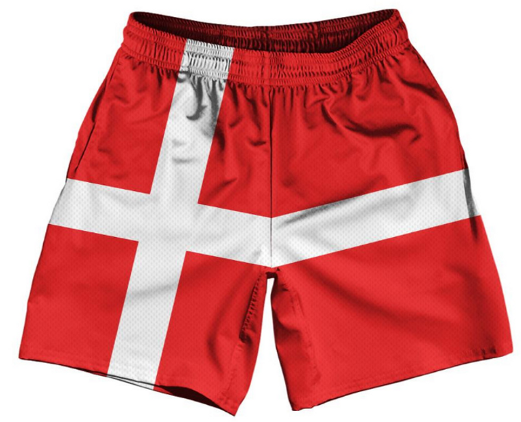 Youth MEDIUM- Denmark Country Flag Athletic Running Fitness Exercise Shorts 7" Inseam- Final Sale ZT41