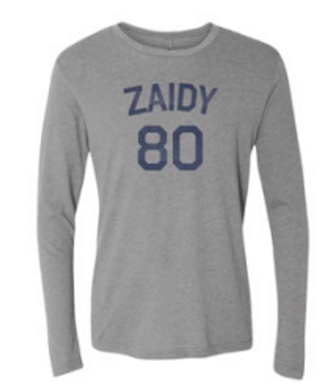 Long Sleeve- Adult LARGE- Zaidy 80- Athletic Grey- T-shirt- Final Sale Z3