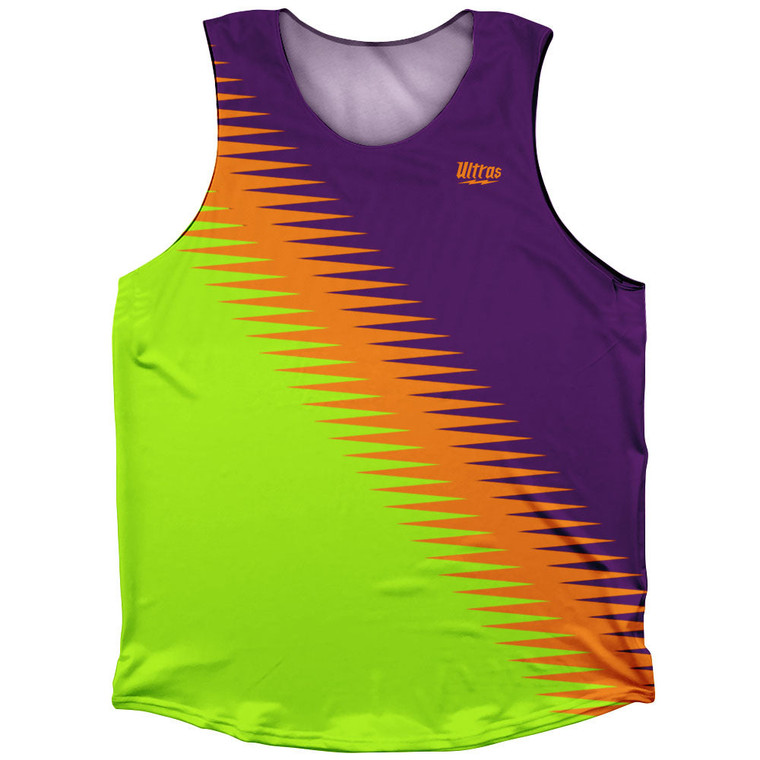 Lightning Fast Pattern Athletic Tank Top - Neon Green Tennessee Orange Purple Medium
