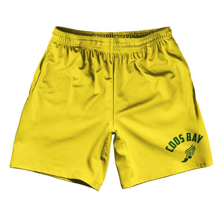 Coos Bay Athletic Running Fitness Exercise Shorts 7" Inseam Shorts Made In USA - Varsity Yellow