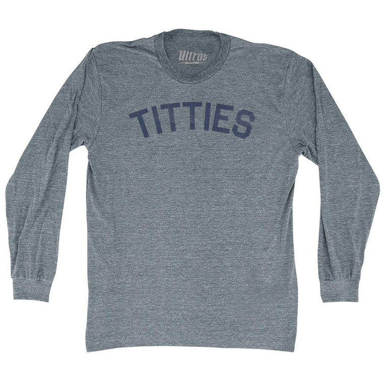 Titties Adult Tri-Blend Long Sleeve T-shirt - Athletic Grey