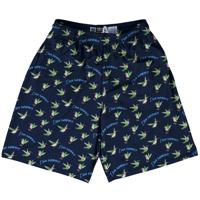 Hummingbirds I LOVE HUMMERS Lacrosse Shorts Made In USA - Navy Blue