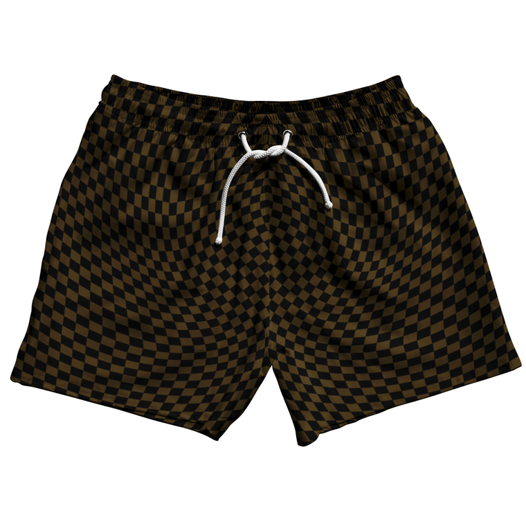 Warped Checkerboard 5" Swim Shorts Made in USA - Brown Dark And Black