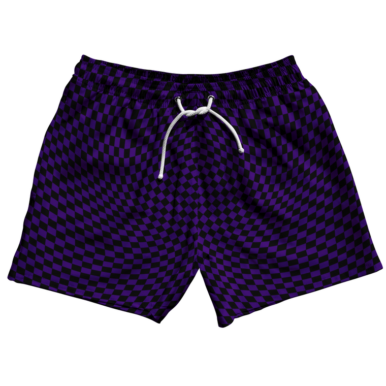 Warped Checkerboard 5" Swim Shorts Made in USA - Purple Lakers And Black